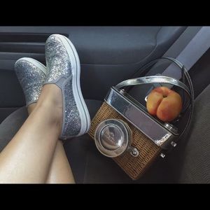 Kate spade sneakers Silver white Glitter Size 6